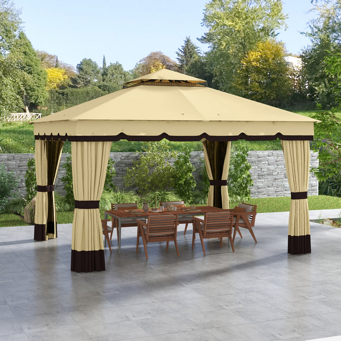Outsunny Gazebo Exterieur A Double Toit 10' X 12' Avec Filet Et Rideaux
