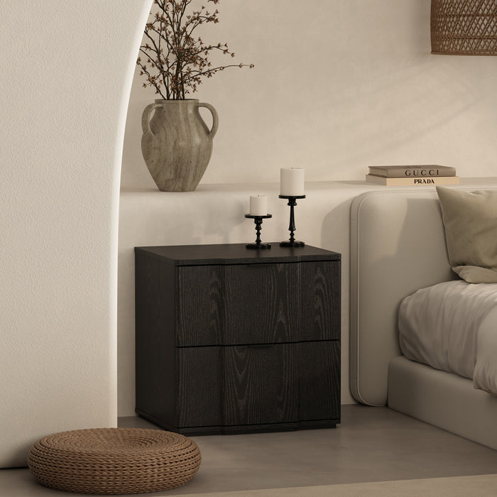 Table de nuit Clive style milieu du siecle 56 cm en noir (2 tiroirs)