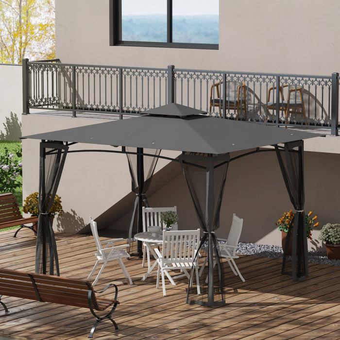 Outsunny 10' X 12' Gazebo De Patio Avec Filet Pour Pelouse, Cour, Gris