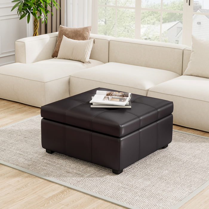 Liam Ottoman Coffre Carre Large de 34,25\" en Simili Cuir avec Rangement, Chocolat