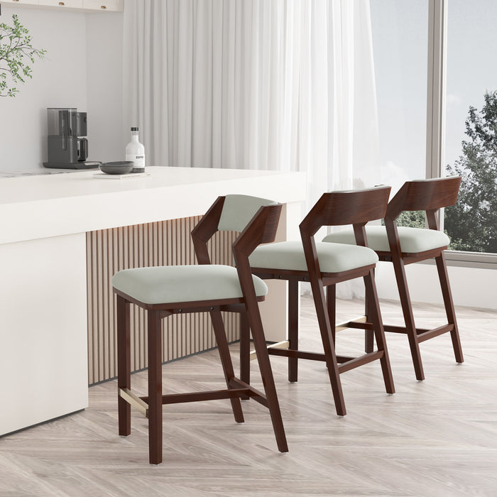 Tabouret de comptoir moderne en bois Patricia avec revetement en tissu blanc glacier - Lot de 3