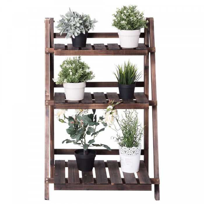 Costway 3 Niveaux Exterieur Bois Conception Pot De Fleurs Etagere Stand Pliant Affichage Etagere Jardin