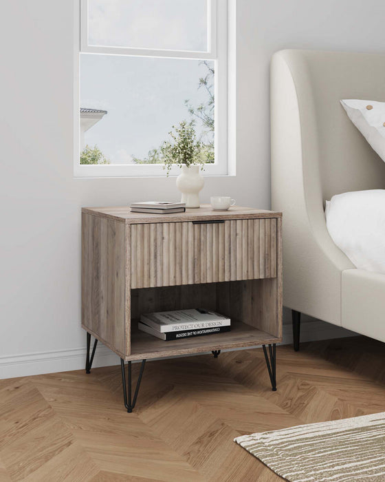 Table de nuit moderne Dumbo 20\" a rainures en gris rustique (1 tiroir)