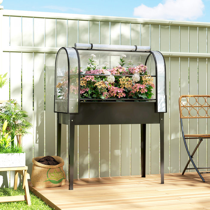 Outsunny Carre potager en metal avec couverture de serre rabattable, noir