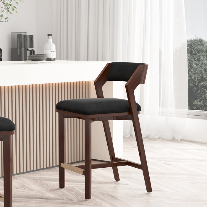 Tabouret de comptoir moderne Patricia en bois avec revetement en tissu, coloris noir