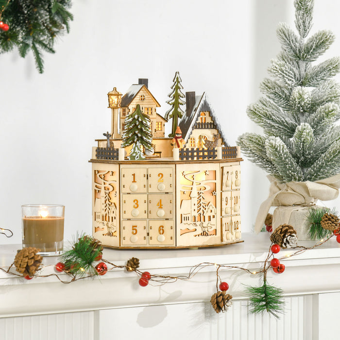 Homcom Calendrier De L'avent De Noel, Table Lumineuse Decoration De Noel
