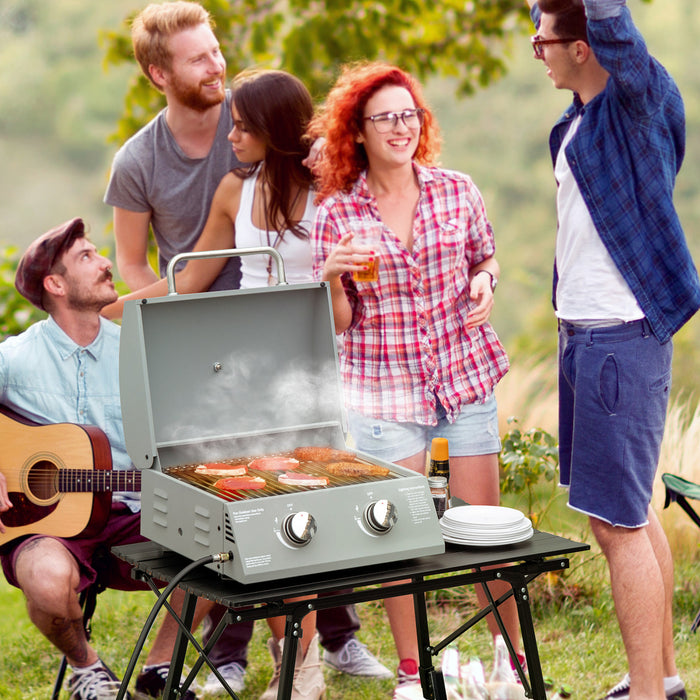 Outsunny Barbecue au gaz propane a 2 bruleurs, barbecue portable, Argente