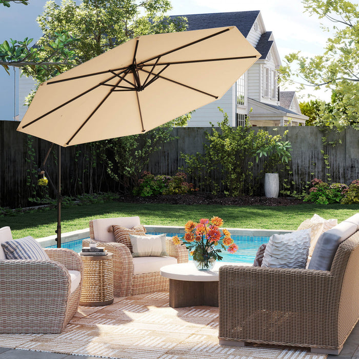 Costway Parasol deporte 10 FT pour terrasse avec 8 baleines, base croisee, inclinable, beige