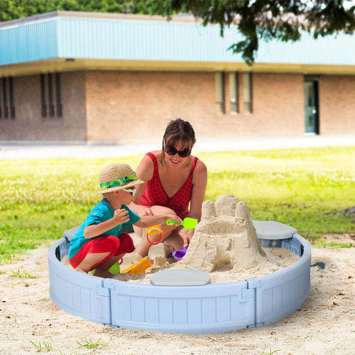 Bac A Sable Exterieur Pour Enfants Avec Couvercle A Voile Oxford Impermeable, Doublure En Tissu Inferieur, Jeu D'enfants Pour Les 3-12 Ans, Arriere-cour, Bleu Clair