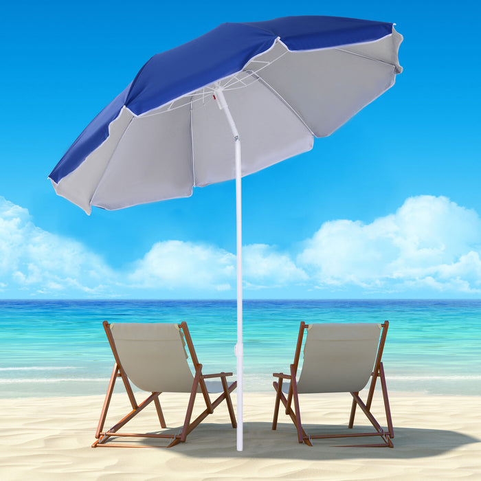 Outsunny Parasol De Plage De 6.7pi, Inclinable Et Sac De Transport, Bleu