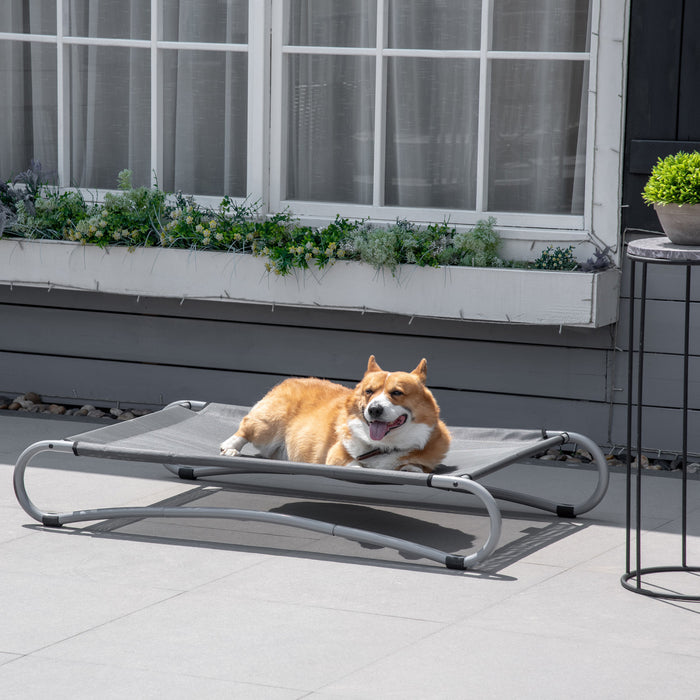Pawhut Lit Sur Pieds Pour Animal De Compagnie, Lit Pour Chien Chat, Cadre En Acier Et Surface Textilene Respirant, Pieds Sureleves, Utilisation Interieur Ou Exterieur, Gris