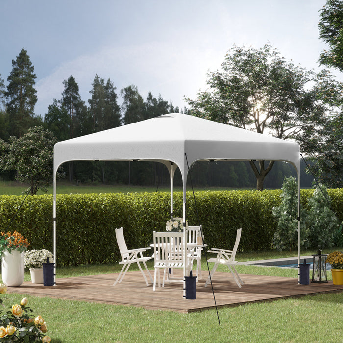 Outsunny 9.8' X 9.8' Chapiteau Pliable Avec Sac De Transport Et Roulettes, 4 Sacs De Poids Pour Les Jambes Et Hauteur Reglable Sur 3 Niveaux Pour L'exterieur, Le Jardin, Les Fetes De Patio, Blanc.