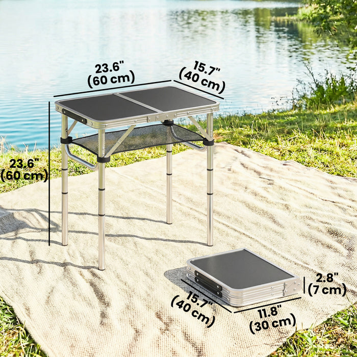 Outsunny Table de Camping Pliable, Table de Pique-Nique avec Filet de Rangement, Noir