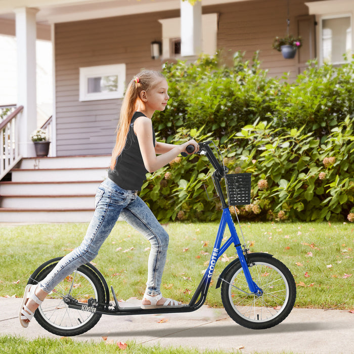Homcom Trottinette Patinette Pour Enfants 5-12 Ans Hauteur Guidon Reglable Frein Av/ar Panier De Rangement Porte-gobelet Integres Roues Pneumatiques Bequille Metal Alliage D'alu Rose