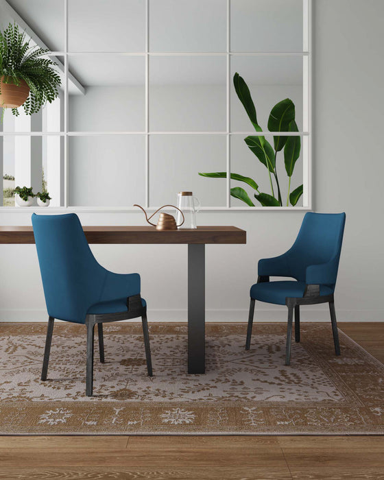 Chaise de salle a manger moderne en bois Kara avec revetement bleu - Lot de 2