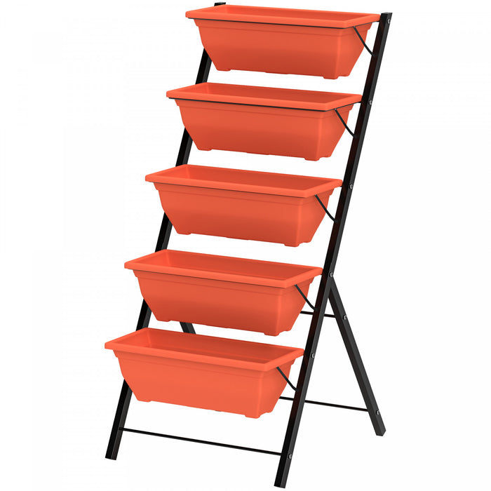 Outsunny Lit de jardin sureleve a 5 niveaux avec trous d'ecoulement, rouge