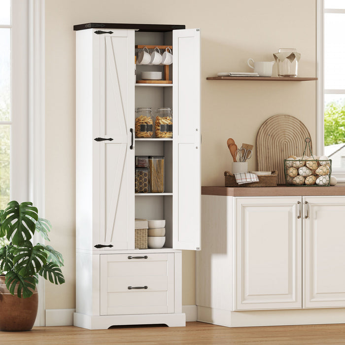 HOMCOM Meuble de rangement de cuisine de 71 po, armoire de cuisine, blanc
