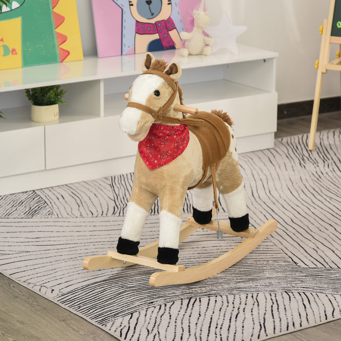 Qaba Kids Peluche Cheval A Bascule Jouet Cowboy Rocker Avec Sons Realistes Amusants Pour Enfant 3-8 Ans Beige