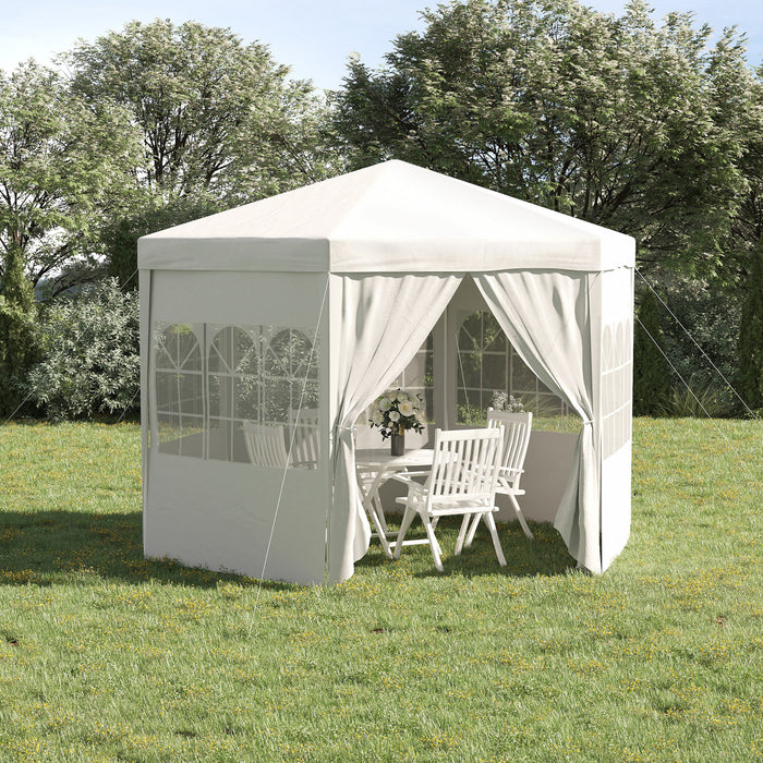 Outsunny 13ft Tonnelle Barnum De Jardin Tente De Reception 6 Parois Laterales Amovibles Fenetres Porte Zippee Blanc