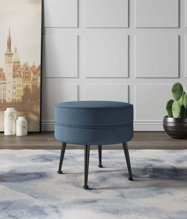 Bailey Pouf d’Appoint Rembourre Style Mid-Century Moderne en Bleu
