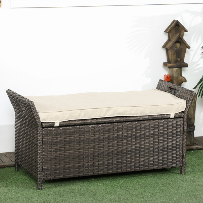 Outsunny Banc De Rangement En Osier Rangement De 27 Gallons, Blanc Creme