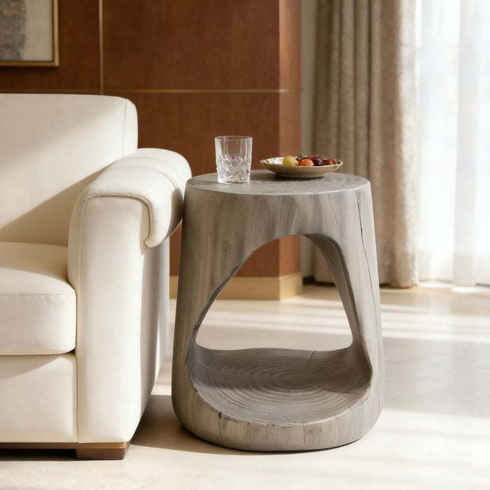 Table d'appoint rustique Elio 16,75 pouces en MGO creuse, style souche et design animalier interieur, gris