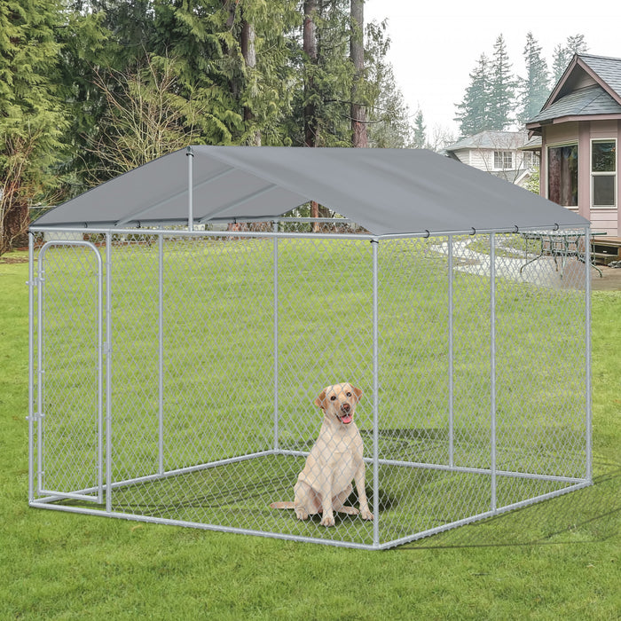 Pawhut Chenil D'exterieur Pour Chien En Metal, Enclos Niche Parc Pour Animaux De Compagnie Avec Serrure En Acier, Parois Laterales En Maille Et Toit, Cour Et Le Patio, 9,8' X 9,8' X 7,7'