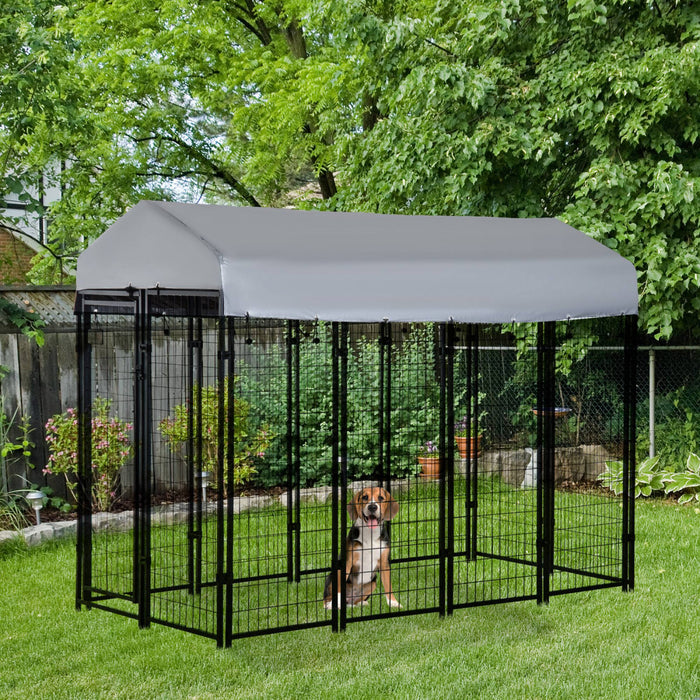 Pawhut 8' X 4' X 6' Grande Cloture Chenil Pour Chien En Metal Avec Toit En Tissu Pe Resistant Aux Uv Et Porte Avec Serrure