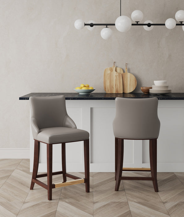 Tabouret de comptoir moderne en bois avec assise rembourree Shubert, taupe fonce – Lot de 2