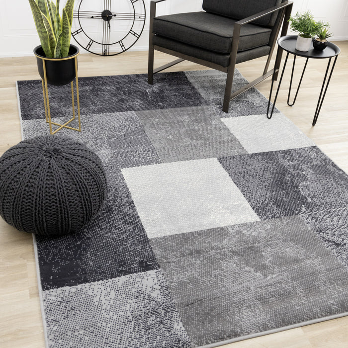 Tapis Florence a carres delaves gris, 5'3\" x 7'4\"