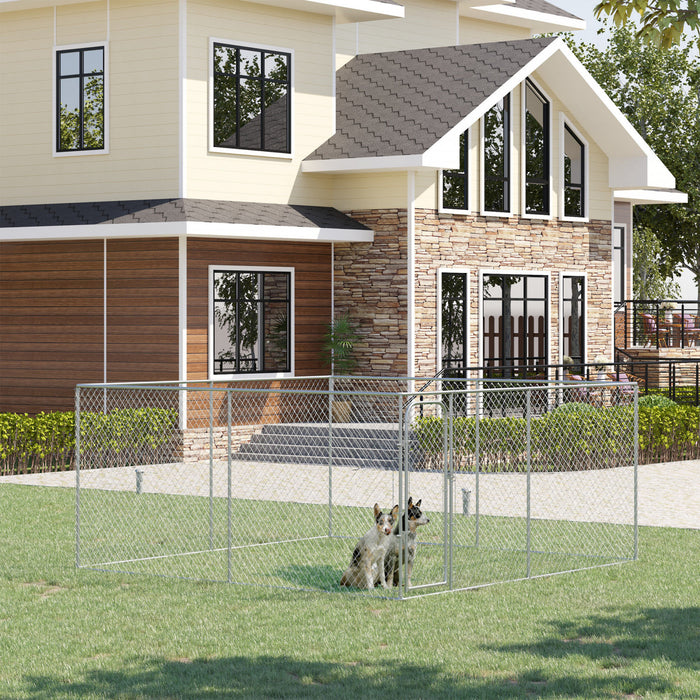 Pawhut Chenil Pour Chien Exterieur Galvanise Cloture De Maillon De Chaine Heavy Duty Animal Run House Poulailler Avec Verrouillage Securise Murs Lateraux De Maille, 13' L X 13' I X 5.9' H