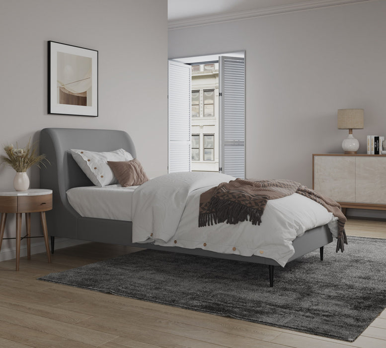 Lit une place Heather style milieu du siecle moderne, rembourre en velours gris et noir