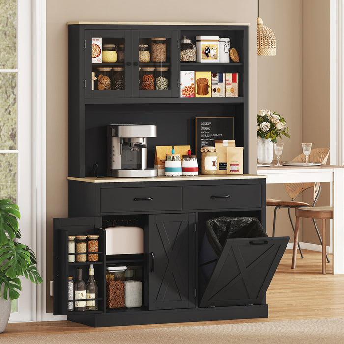 HOMCOM Armoire de cuisine 69\" avec station de charge, noir