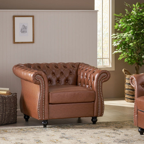 Gibbon Fauteuil Confortable Avec Revetement En Similicuir Et Dossier Capitonne, Marron
