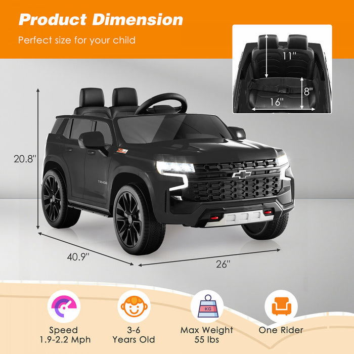 Costway 12v Enfants Rouler Sur La Voiture Chevrolet Tahoe Electrique Camion Suv Telecommande W / Lumiere Et Musique Noir