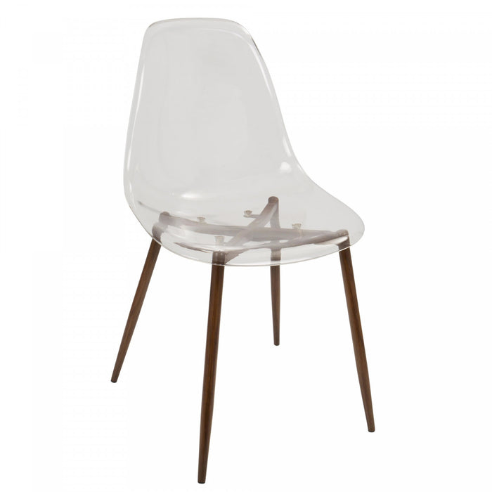Chaise d’appoint de salle à manger moderne du milieu du 20e siècle Clara transparente et noyer - ensemble de 2