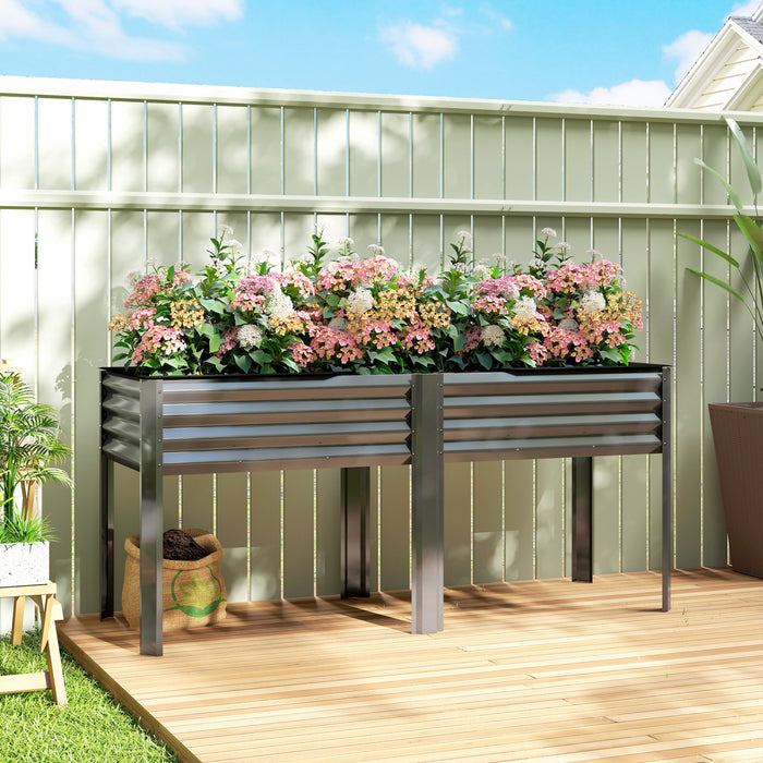 Outsunny Jardiniere surelevee en metal galvanise avec pieds, 180 x 55 x 80 cm