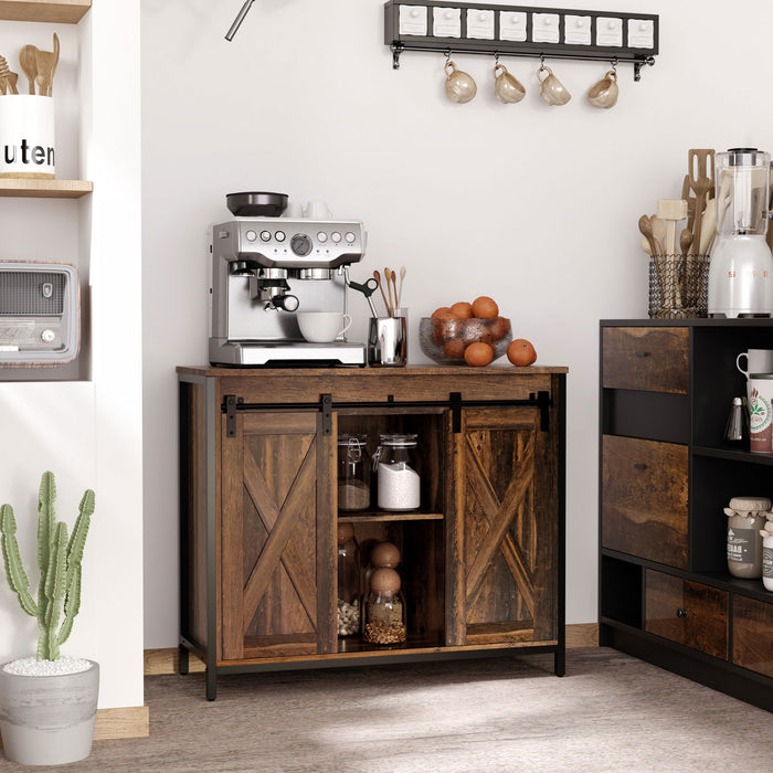 HOMCOM Buffet Industriel avec Portes Grange Brun Rustique