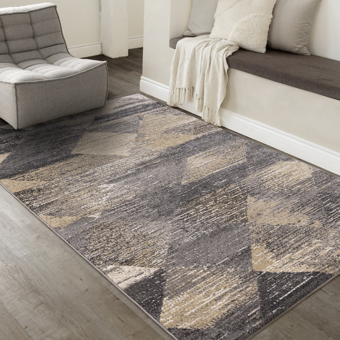 Tapis Dayton a motif de losanges vieillis, 7'10\" x 10'6\"