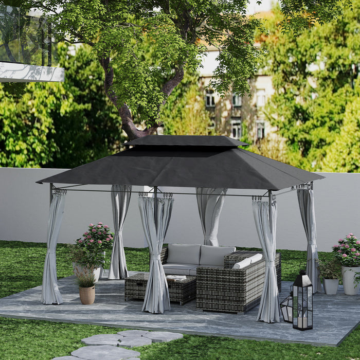 Outsunny Gazebo De Terrasse 10 X 13 Pi Avec Rideaux, Gris Fonce