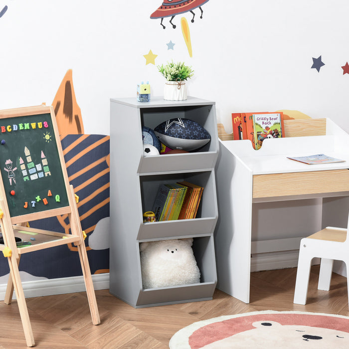Homcom Armoire De Rangement Pour Enfants 3 Etageres Organisateur De Rangement Pour Jouets Anti-basculement Bibliotheque Pour Enfants Etagere A Livres Gris