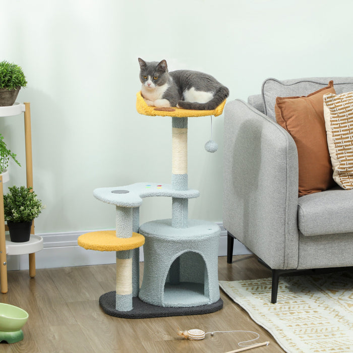Arbre a Chat, Tour de 80 cm avec Perchoir Moelleux, Condo, Bleu