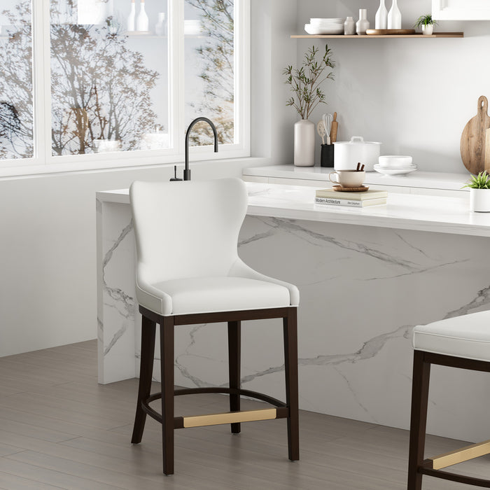 Tabouret de comptoir moderne en bois Blair avec revetement en tissu blanc