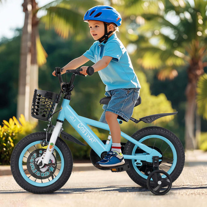 Costway 12\" Velo Pour Enfants Pour 3-4 Avec Guidon Reglable En Hauteur Et Frein A Main En Selle Bleu