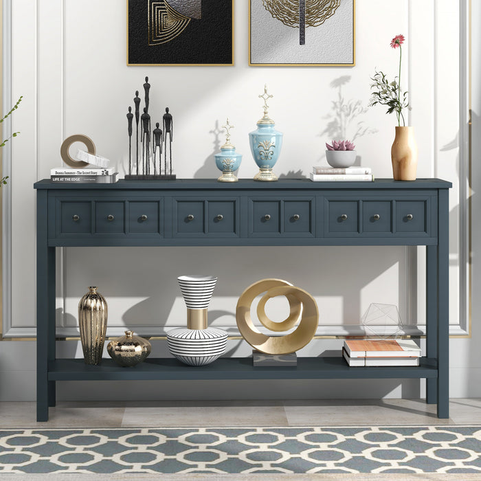 Table Console Michael En Bois Massif Pour Entree Avec Tiroirs De Rangement Et Etagere Inferieure - Bleu