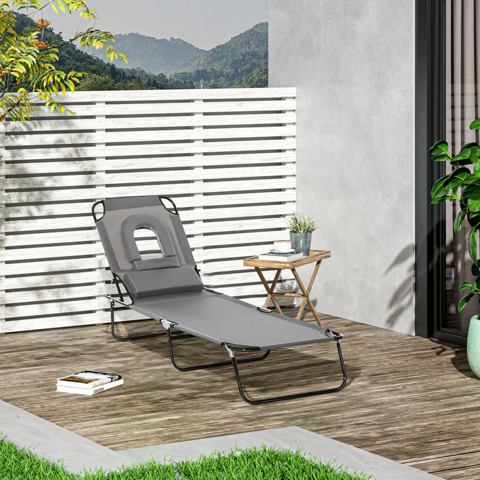 Chaise Longue Exterieure Ajustable Outsunny Avec Coussin De Soutien, Gris
