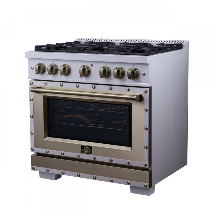 Cuisiniere double combustible Ambassador de 36 po, blanche, 6 bruleurs scelles, 5,2 pi³ – FFSGS6199-36CPWHT