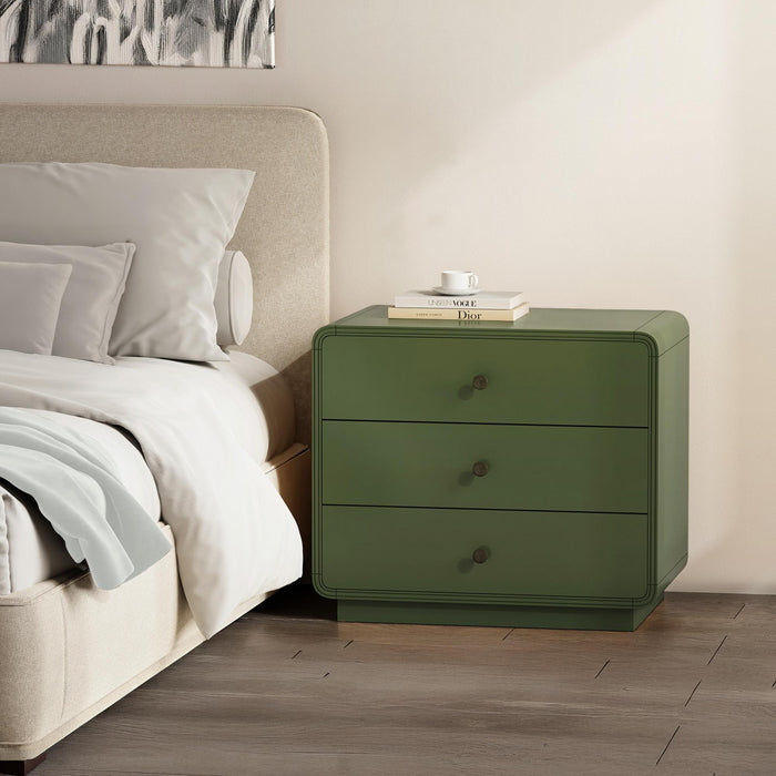 Table de nuit contemporaine Liora 71 cm en vert (3 tiroirs)