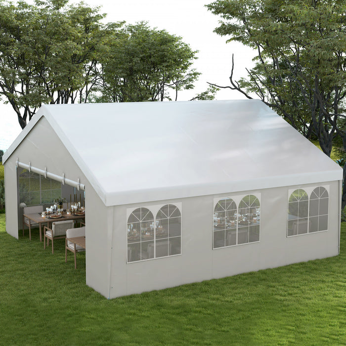 Outsunny Tente De Reception, Protection Uv, Avec 2 Portes Et 6 Fenetres