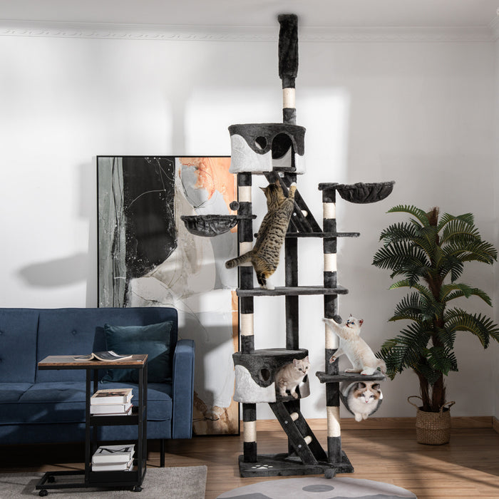 Pawhut 94 \"-102\" Enorme Arbre A Chat Plafond Haut Chat Condo Griffoir Centre D'activite Multi-niveaux Maison De Jeu Blanc